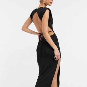 backless bodycon padded shoulder dress